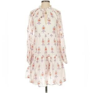 Oliphant Tuckernuck Leela Floral Balloon Sleeve Peasant Dress White Purple sz XL